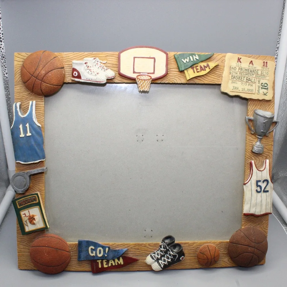 Russ Berrie Basketball Picture Frame 3D Resin Handpainted 8x10 Brown Sport Decor